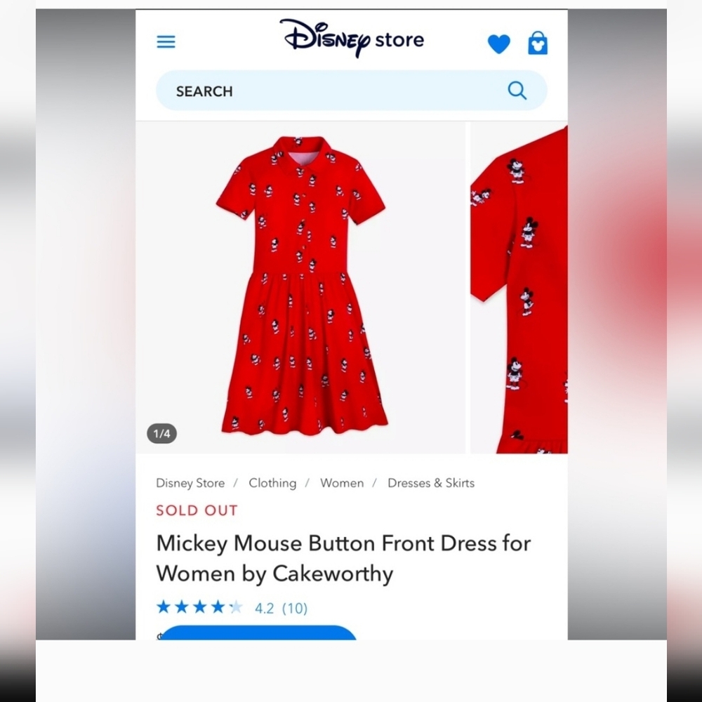 Red Mickey Mouse Button Front Dress 4xl